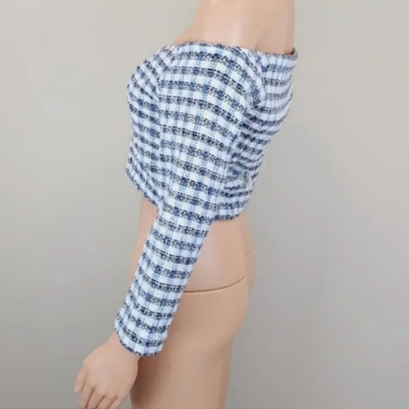 Zara Tweed Off Shoulder Long Seeve Cropped Top Size XS - Picture 4 of 10